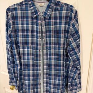 Men's Blue Plaid Casual Button Down Shirt